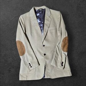 VTG Mens Corduroy Blazer Made In Poland Sz 41 Long Academia Suede Elbow Patches